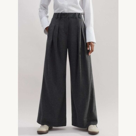 ME+EM SZ 12 Italian Flannel Double Pleat Wide Leg Trouser Heathered Gray - Picture 1 of 14